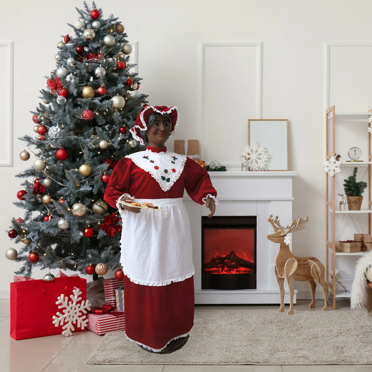 Fraser Hill Farm 58-In. African American Dancing Mrs. Claus With Baking Apron And Cookies, Animated Christmas Decorations, Holiday Home Décor 10 Fraser Hill Farm 58-In. African American Dancing Mrs. Claus With Baking Apron And Cookies, Animated Christmas Decorations, Holiday Home Décor - Image 10