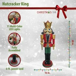 Fraser Hill Farm Christmas Time 4-Ft. Red Nutcracker King Wearing A Crown, Resin Figurine W/ LED Lights -Christmas store unnamed file 1700