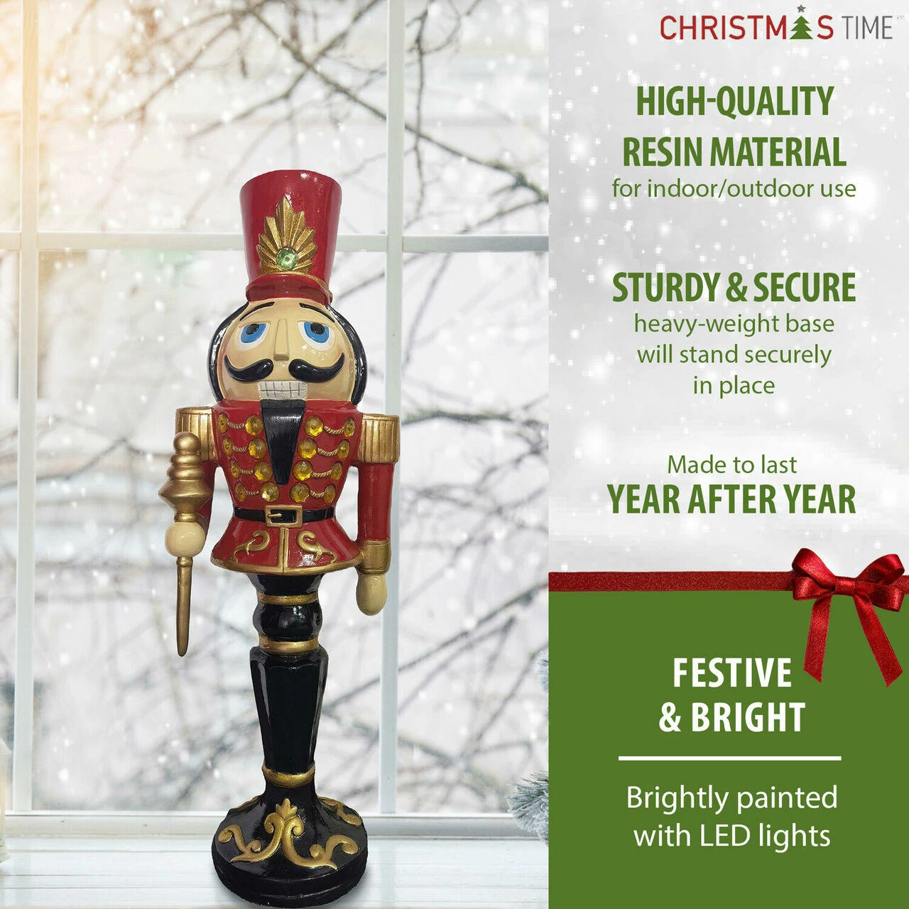 Fraser Hill Farm Christmas Time 3-Ft. Red Nutcracker Toy Soldier, Resin Figurine W/ LED Lights 2 Fraser Hill Farm Christmas Time 3-Ft. Red Nutcracker Toy Soldier, Resin Figurine W/ LED Lights - Image 2
