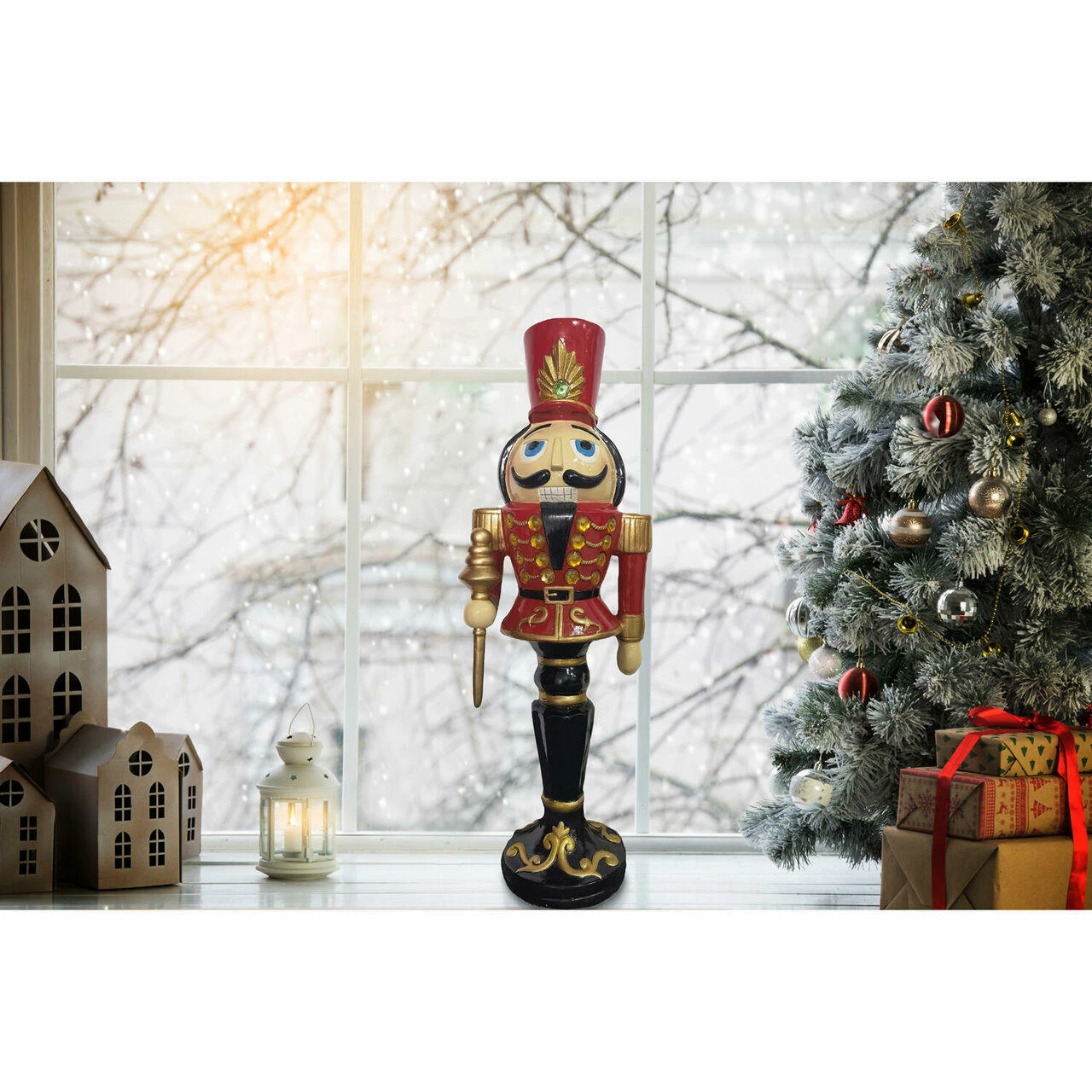 Fraser Hill Farm Christmas Time 3-Ft. Red Nutcracker Toy Soldier, Resin Figurine W/ LED Lights 6 Fraser Hill Farm Christmas Time 3-Ft. Red Nutcracker Toy Soldier, Resin Figurine W/ LED Lights - Image 6