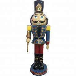 Fraser Hill Farm Christmas Time 3-Ft. Blue Nutcracker Toy Soldier, Resin Figurine W/ LED Lights
