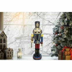 Fraser Hill Farm Christmas Time 3-Ft. Blue Nutcracker Toy Soldier, Resin Figurine W/ LED Lights -Christmas store unnamed file 1719