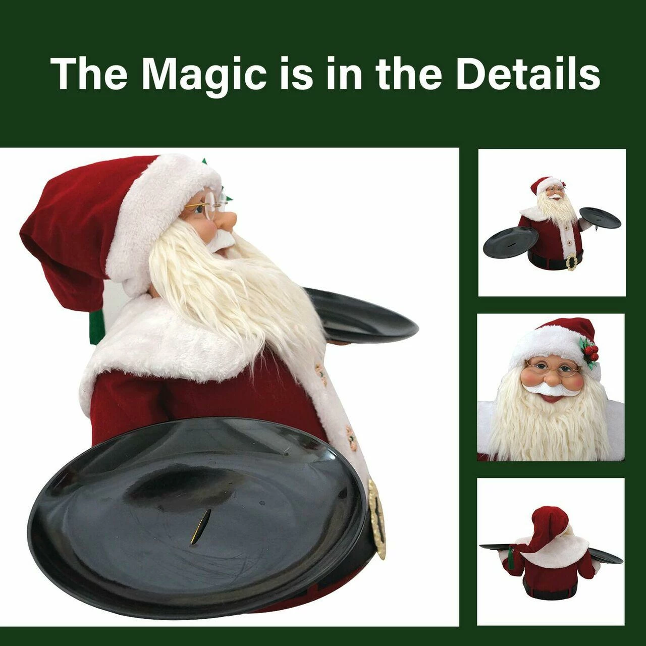 Fraser Hill Farm 3-Ft. Wide Musical Santa Claus With 2 Serving Plates - Christmas Holiday Indoor 2 Fraser Hill Farm 3-Ft. Wide Musical Santa Claus With 2 Serving Plates - Christmas Holiday Indoor - Image 2