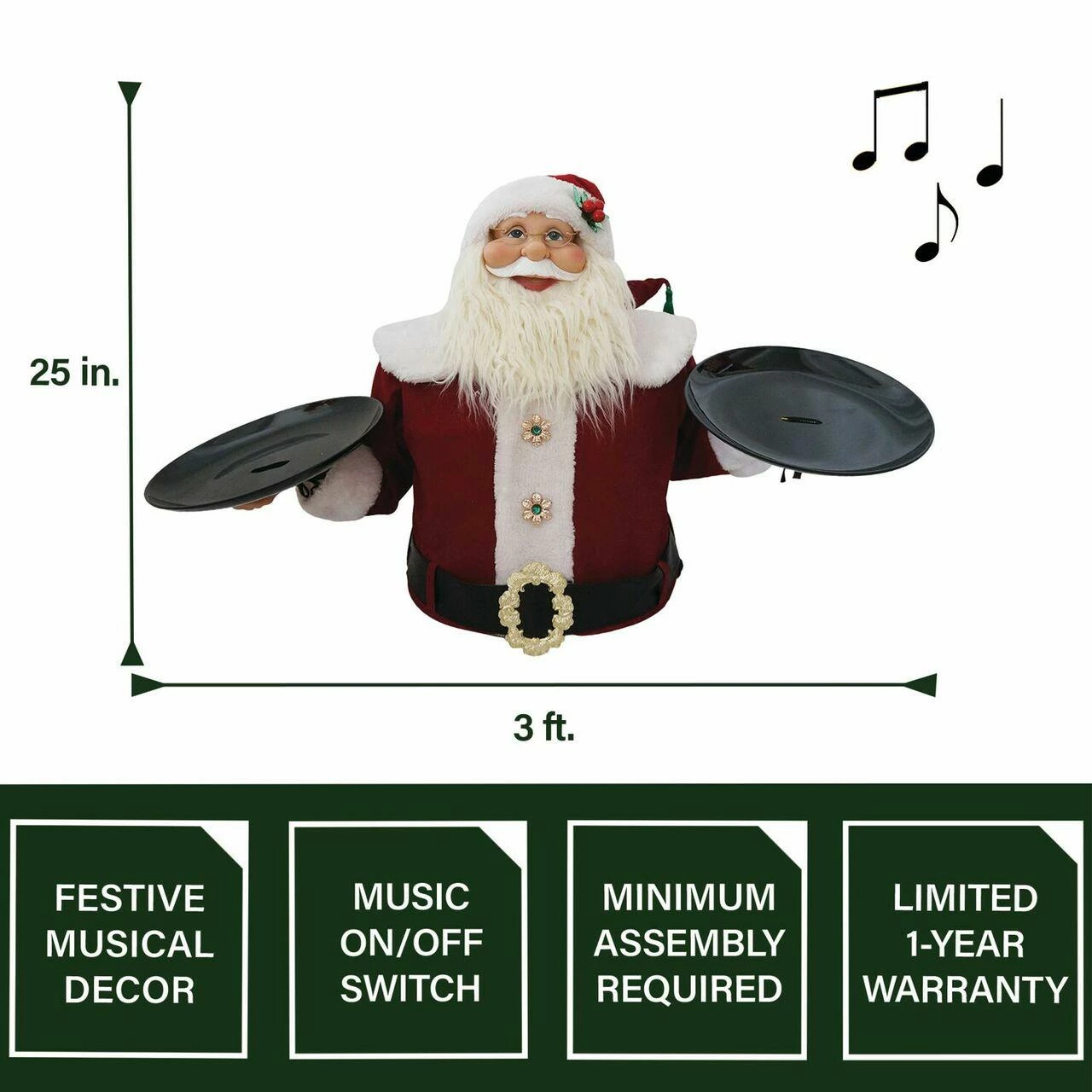 Fraser Hill Farm 3-Ft. Wide Musical Santa Claus With 2 Serving Plates - Christmas Holiday Indoor 3 Fraser Hill Farm 3-Ft. Wide Musical Santa Claus With 2 Serving Plates - Christmas Holiday Indoor - Image 3