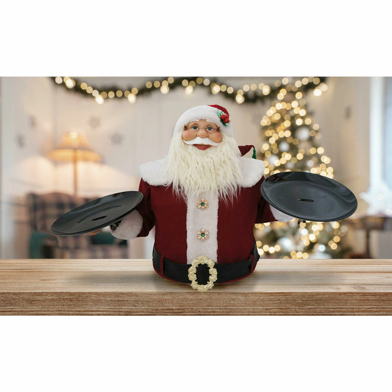 Fraser Hill Farm 3-Ft. Wide Musical Santa Claus With 2 Serving Plates - Christmas Holiday Indoor 8 Fraser Hill Farm 3-Ft. Wide Musical Santa Claus With 2 Serving Plates - Christmas Holiday Indoor - Image 8