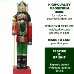 Fraser Hill Farm 32-In. African American Nutcracker Holding Staff Figurine, Festive Indoor Christmas Holiday Decorations, Red/Green -Christmas store unnamed file 1771
