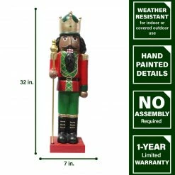 Fraser Hill Farm 32-In. African American Nutcracker Holding Staff Figurine, Festive Indoor Christmas Holiday Decorations, Red/Green -Christmas store unnamed file 1772