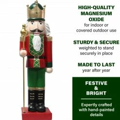 Fraser Hill Farm 32-In. Nutcracker Holding Staff Figurine, Festive Indoor Christmas Holiday Decorations, Red/Green -Christmas store unnamed file 1778