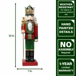 Fraser Hill Farm 32-In. Nutcracker Holding Staff Figurine, Festive Indoor Christmas Holiday Decorations, Red/Green -Christmas store unnamed file 1779