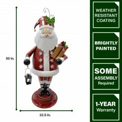 Fraser Hill Farm 50-In. Iron Santa Claus Holding Gift And Lantern With Removable Lawn Stake, Indoor Or Outdoor Christmas Decoration -Christmas store unnamed file 1785