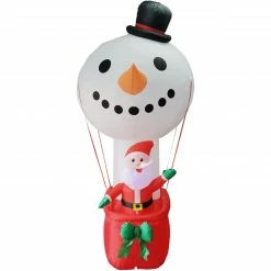 Fraser Hill Farm 9-Ft. Multi-Color Pre-Lit Inflatable Santa In Snowman Hot Air Balloon