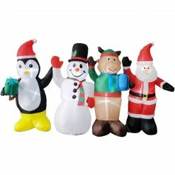 Fraser Hill Farm 4-Ft. Tall Pre-Lit Inflatable Penguin, Snowman, Reindeer, and Santa Friends