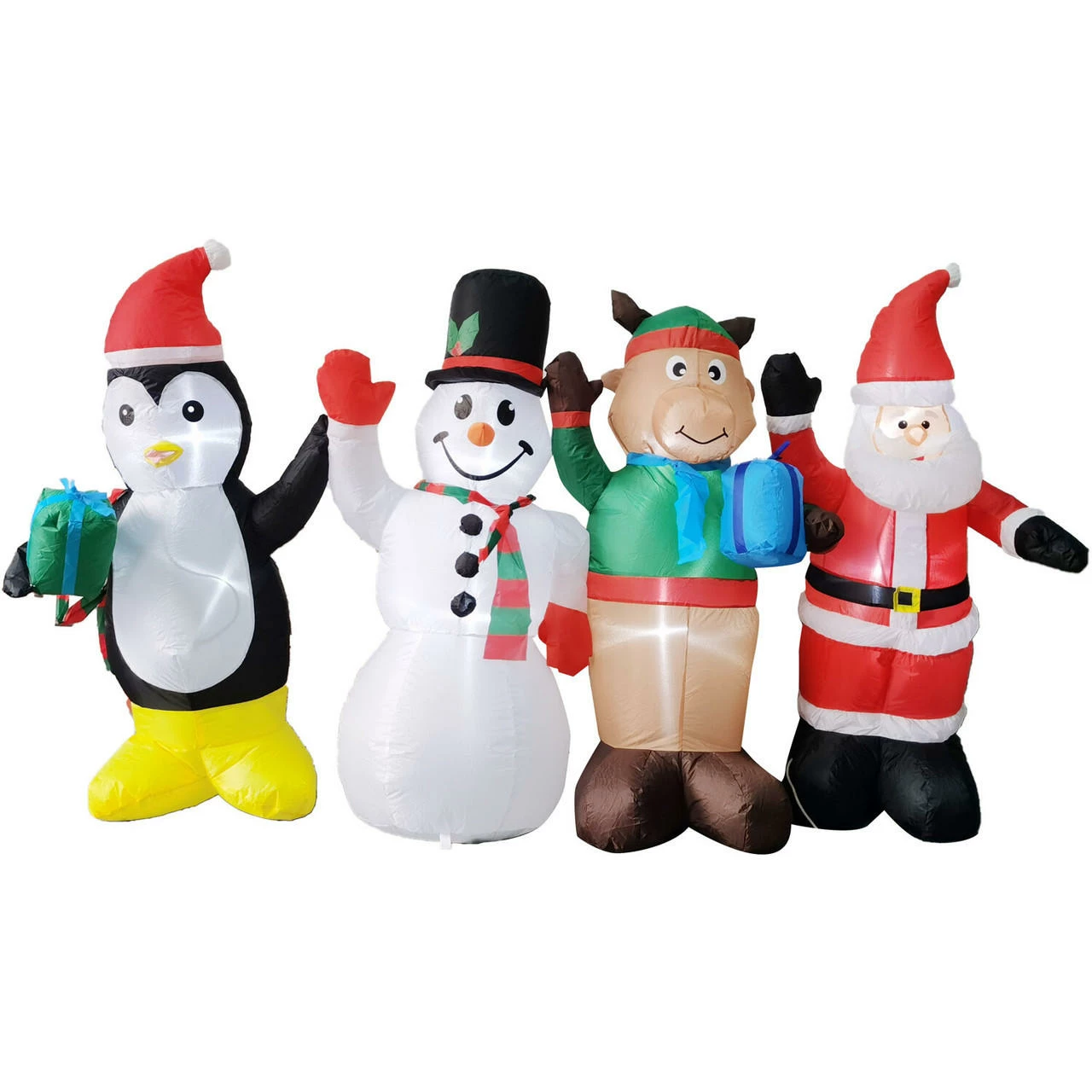 Fraser Hill Farm 4-Ft. Tall Pre-Lit Inflatable Penguin, Snowman, Reindeer, and Santa Friends 1 Fraser Hill Farm 4-Ft. Tall Pre-Lit Inflatable Penguin, Snowman, Reindeer, and Santa Friends