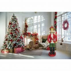 Fraser Hill Farm Christmas Time 5-Ft. Red Nutcracker King Wearing A Crown, Resin Figurine W/ LED Lights -Christmas store unnamed file 1825