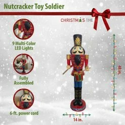 Fraser Hill Farm Christmas Time 4-Ft. Red Nutcracker Toy Soldier Playing The Drums, Resin Figurine W/ LED Lights -Christmas store unnamed file 1828