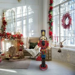 Fraser Hill Farm Christmas Time 4-Ft. Red Nutcracker Toy Soldier Playing The Drums, Resin Figurine W/ LED Lights -Christmas store unnamed file 1830