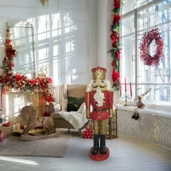 Fraser Hill Farm Christmas Time 4-Ft. Red Nutcracker King Holding A Baton, Resin Figurine W/ LED Lights -Christmas store unnamed file 1835