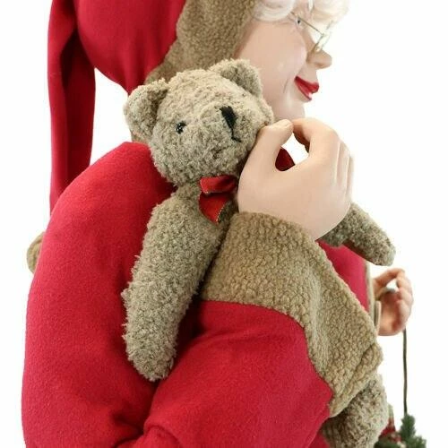 Fraser Hill Farm 5-Ft. Life-Size Standing Mrs. Claus Holding Bear & Basket Wearing Red Plush Dress W/ Sherpa Trim 2 Fraser Hill Farm 5-Ft. Life-Size Standing Mrs. Claus Holding Bear & Basket Wearing Red Plush Dress W/ Sherpa Trim - Image 2