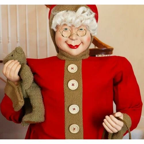 Fraser Hill Farm 5-Ft. Life-Size Standing Mrs. Claus Holding Bear & Basket Wearing Red Plush Dress W/ Sherpa Trim 4 Fraser Hill Farm 5-Ft. Life-Size Standing Mrs. Claus Holding Bear & Basket Wearing Red Plush Dress W/ Sherpa Trim - Image 4