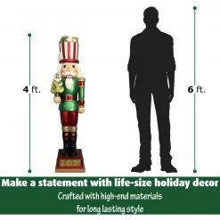Fraser Hill Farm 4-Ft. Life-Size Candy-Look Nutcracker Greeter Holding Tree In Green, Indoor Or Outdoor -Christmas store unnamed file 1873