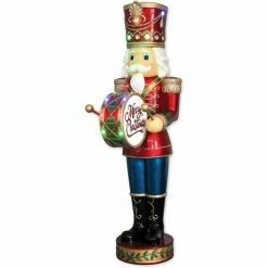 Fraser Hill Farm 5-Ft. Life-Size Nutcracker Playing Bass Drum W/ Moving Hands, Music, Timer, And 15 LED Lights