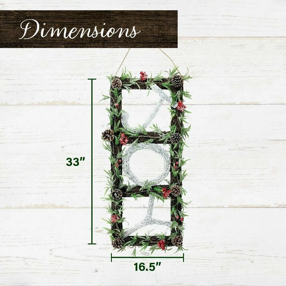 Fraser Hill Farm 33-in. Christmas Christmas JOY Door Hanging With Berries And Pinecones On Grapevine Frame 3 Fraser Hill Farm 33-in. Christmas Christmas JOY Door Hanging With Berries And Pinecones On Grapevine Frame - Image 3