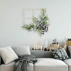 Fraser Hill Farm 24-in. Square Window Frame Door Hanging With Greenery And Plaid Bow 8 Fraser Hill Farm 24-in. Square Window Frame Door Hanging With Greenery And Plaid Bow -Christmas store unnamed file 1896