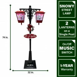 Fraser Hill Farm Let It Snow Series 71-In. Dual-Lantern Street Lamp W/ Santa, Tree, 1 Sign, Cascading Snow And Christmas Carols, Red/Black -Christmas store unnamed file 1933