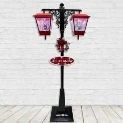 Fraser Hill Farm Let It Snow Series 71-In. Dual-Lantern Street Lamp W/ Santa, Tree, 1 Sign, Cascading Snow And Christmas Carols, Red/Black -Christmas store unnamed file 1934