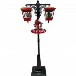 Fraser Hill Farm Let It Snow Series 71-In. Dual-Lantern Street Lamp W/ Santa, Tree, 1 Sign, Cascading Snow And Christmas Carols, Red/Black -Christmas store unnamed file 1944