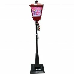 Fraser Hill Farm Let It Snow Series 71-In. Dual-Lantern Street Lamp W/ Santa, Tree, 1 Sign, Cascading Snow And Christmas Carols, Red/Black -Christmas store unnamed file 1947