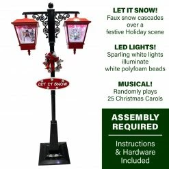 Fraser Hill Farm Let It Snow Series 74-In. Dual-Lantern Street Lamp W/ Snowman, Tree, 1 Sign, Cascading Snow And Christmas Carols, Red/Black -Christmas store unnamed file 1950