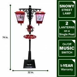 Fraser Hill Farm Let It Snow Series 74-In. Dual-Lantern Street Lamp W/ Snowman, Tree, 1 Sign, Cascading Snow And Christmas Carols, Red/Black -Christmas store unnamed file 1953