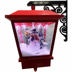 Fraser Hill Farm Let It Snow Series 74-In. Dual-Lantern Street Lamp W/ Snowman, Tree, 1 Sign, Cascading Snow And Christmas Carols, Red/Black -Christmas store unnamed file 1956