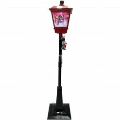 Fraser Hill Farm Let It Snow Series 74-In. Dual-Lantern Street Lamp W/ Snowman, Tree, 1 Sign, Cascading Snow And Christmas Carols, Red/Black -Christmas store unnamed file 1966