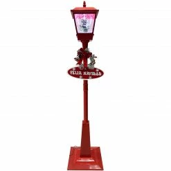 Fraser Hill Farm Let It Snow Series 71-In. Musical Street Lamp In Red With Christmas Tree Scene, 2 Signs, Cascading Snow, And Holiday Music