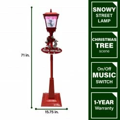 Fraser Hill Farm Let It Snow Series 71-In. Musical Street Lamp In Red With Christmas Tree Scene, 2 Signs, Cascading Snow, And Holiday Music -Christmas store unnamed file 1971