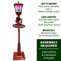 Fraser Hill Farm Let It Snow Series 71-In. Musical Street Lamp In Red With Santa Scene, 2 Signs, Cascading Snow, And Christmas Carols -Christmas store unnamed file 1989