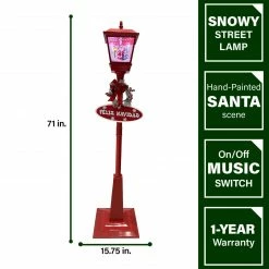 Fraser Hill Farm Let It Snow Series 71-In. Musical Street Lamp In Red With Santa Scene, 2 Signs, Cascading Snow, And Christmas Carols -Christmas store unnamed file 1990