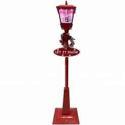 Fraser Hill Farm Let It Snow Series 71-In. Musical Street Lamp In Red With Santa Scene, 2 Signs, Cascading Snow, And Christmas Carols -Christmas store unnamed file 2000