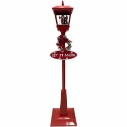 Fraser Hill Farm Let It Snow Series 71-In. Musical Street Lamp In Red With Santa Scene, 2 Signs, Cascading Snow, And Christmas Carols -Christmas store unnamed file 2001