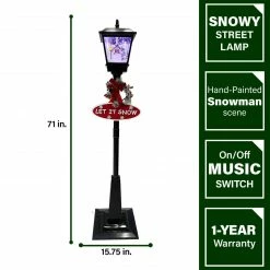 Fraser Hill Farm Let It Snow Series 71-In. Musical Street Lamp In Black With Snowman Scene, 2 Signs, Cascading Snow, And Christmas Carols -Christmas store unnamed file 2009