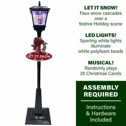 Fraser Hill Farm Let It Snow Series 71-In. Musical Street Lamp In Black With Santa Scene, 2 Signs, Cascading Snow, And Christmas Carols -Christmas store unnamed file 2027