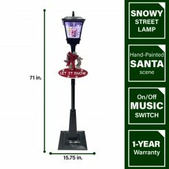 Fraser Hill Farm Let It Snow Series 71-In. Musical Street Lamp In Black With Santa Scene, 2 Signs, Cascading Snow, And Christmas Carols -Christmas store unnamed file 2028