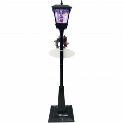 Fraser Hill Farm Let It Snow Series 71-In. Musical Street Lamp In Black With Santa Scene, 2 Signs, Cascading Snow, And Christmas Carols -Christmas store unnamed file 2040