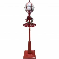 Fraser Hill Farm Let It Snow Series 69-In. Musical Snow Globe Lamp Post With Tree Scene, 2 Signs, Cascading Snow, And Christmas Carols, Red