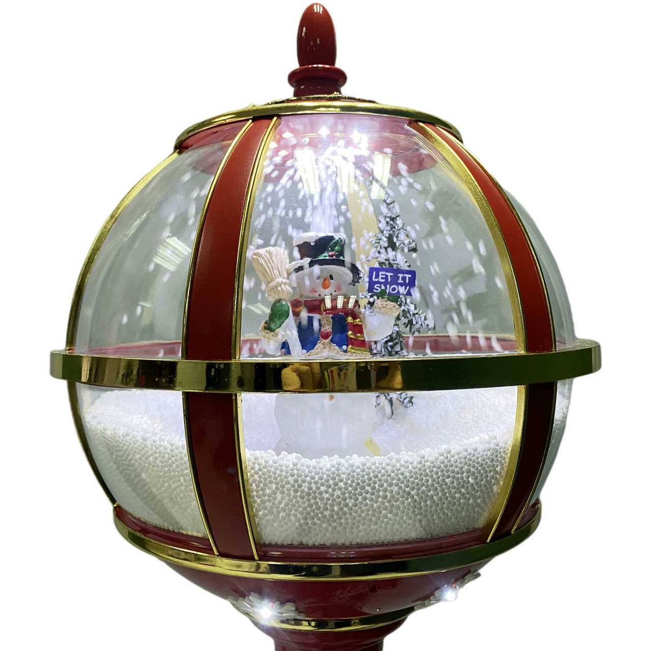 Fraser Hill Farm Let It Snow Series 69-In. Musical Snow Globe Lamp Post With Snowman Scene, 2 Signs, Cascading Snow, And Christmas Carols, Red 8 Fraser Hill Farm Let It Snow Series 69-In. Musical Snow Globe Lamp Post With Snowman Scene, 2 Signs, Cascading Snow, And Christmas Carols, Red - Image 8