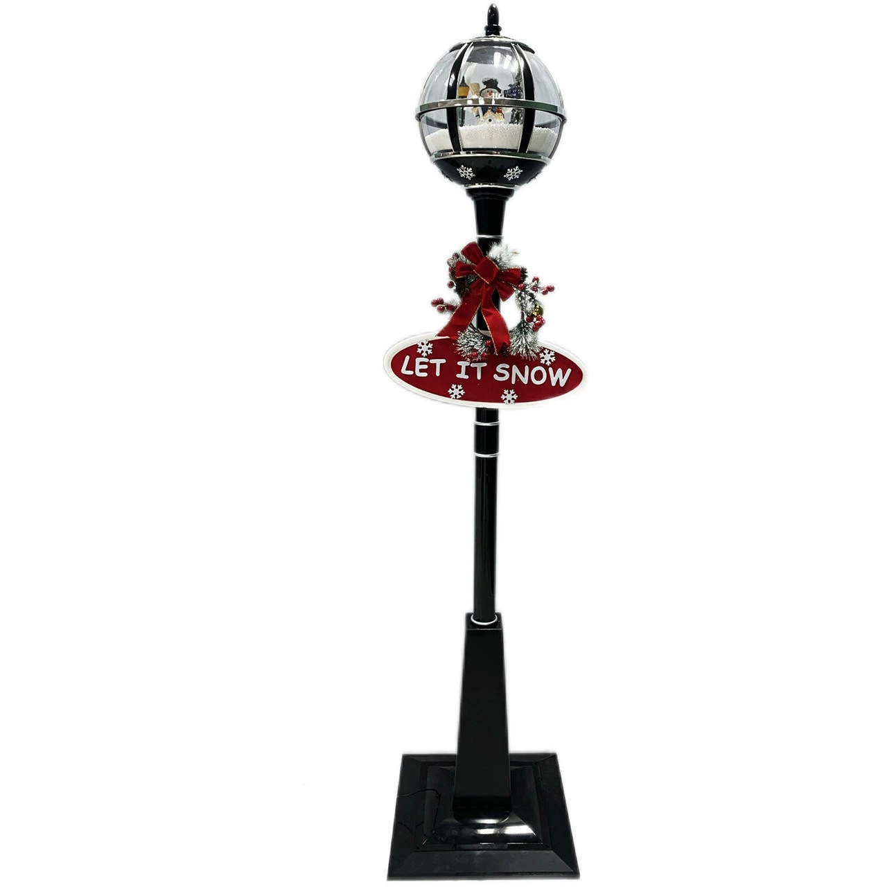 Fraser Hill Farm Let It Snow Series 69-In. Musical Snow Globe Lamp Post W/ Snowman Scene, 2 Signs, Cascading Snow, And Christmas Carols, Black 14 Fraser Hill Farm Let It Snow Series 69-In. Musical Snow Globe Lamp Post W/ Snowman Scene, 2 Signs, Cascading Snow, And Christmas Carols, Black - Image 14