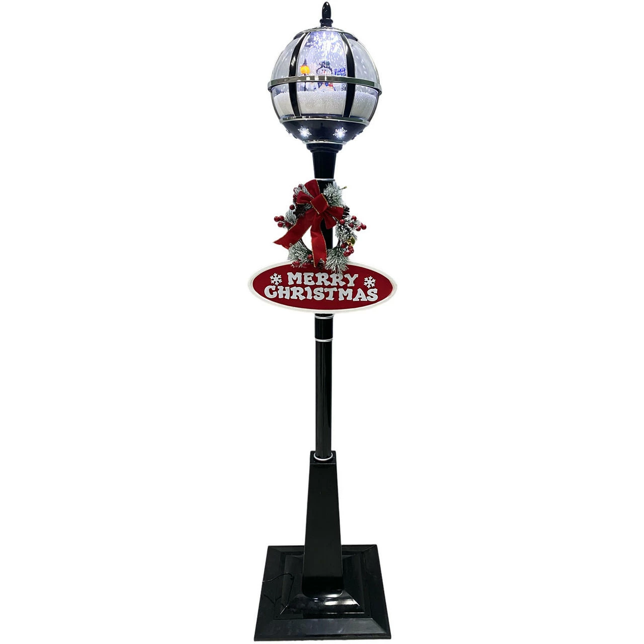 Fraser Hill Farm Let It Snow Series 69-In. Musical Snow Globe Lamp Post W/ Snowman Scene, 2 Signs, Cascading Snow, And Christmas Carols, Black 15 Fraser Hill Farm Let It Snow Series 69-In. Musical Snow Globe Lamp Post W/ Snowman Scene, 2 Signs, Cascading Snow, And Christmas Carols, Black - Image 15