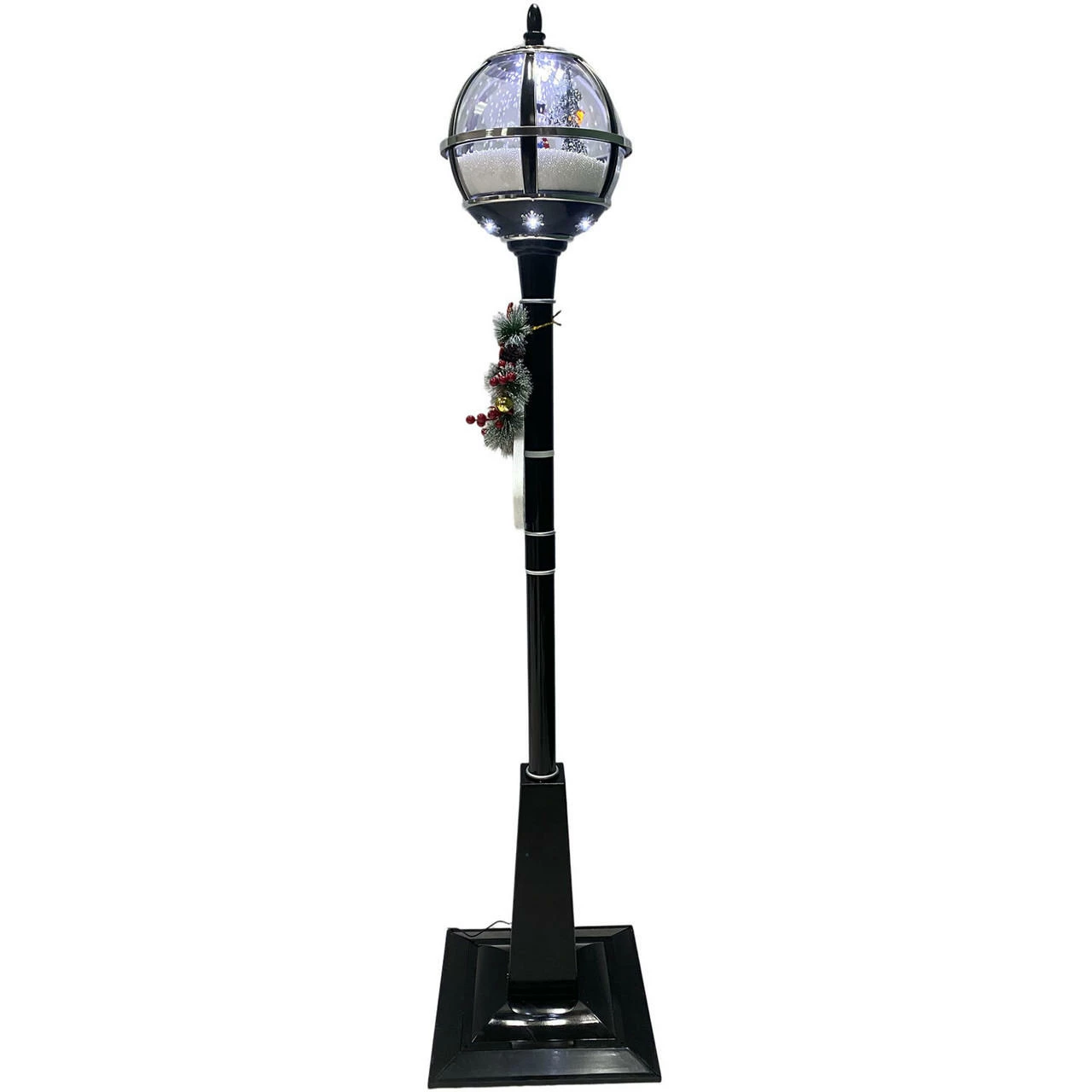 Fraser Hill Farm Let It Snow Series 69-In. Musical Snow Globe Lamp Post W/ Snowman Scene, 2 Signs, Cascading Snow, And Christmas Carols, Black 18 Fraser Hill Farm Let It Snow Series 69-In. Musical Snow Globe Lamp Post W/ Snowman Scene, 2 Signs, Cascading Snow, And Christmas Carols, Black - Image 18